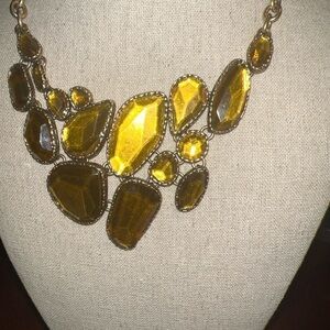 Lucky Brand Silver Reversible Necklace Collar Clear Green Stones Chandelier 18"